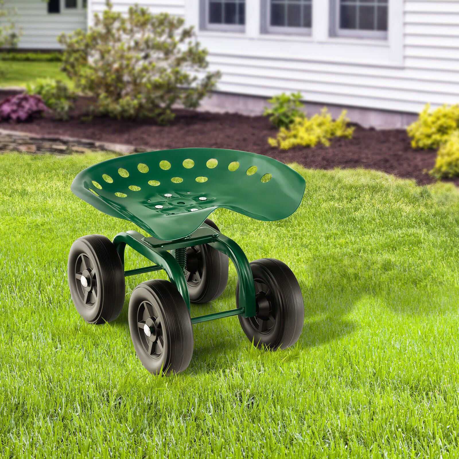 Rolling Garden Workseat with 360¬∞Swivel Seat and Adjustable Height-Green
