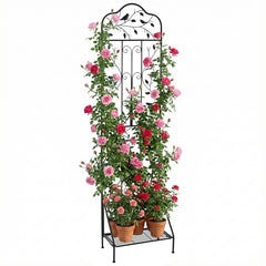 Garden Trellis with Foldable Shelf and Anti-Tipping Device-Black-1 Pack