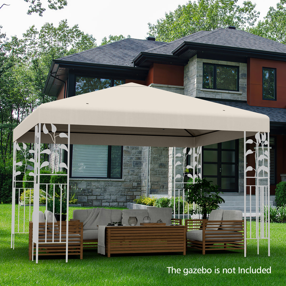Gazebo Replacement Canopy Top Cover with Hook and Loop Fastener-Beige