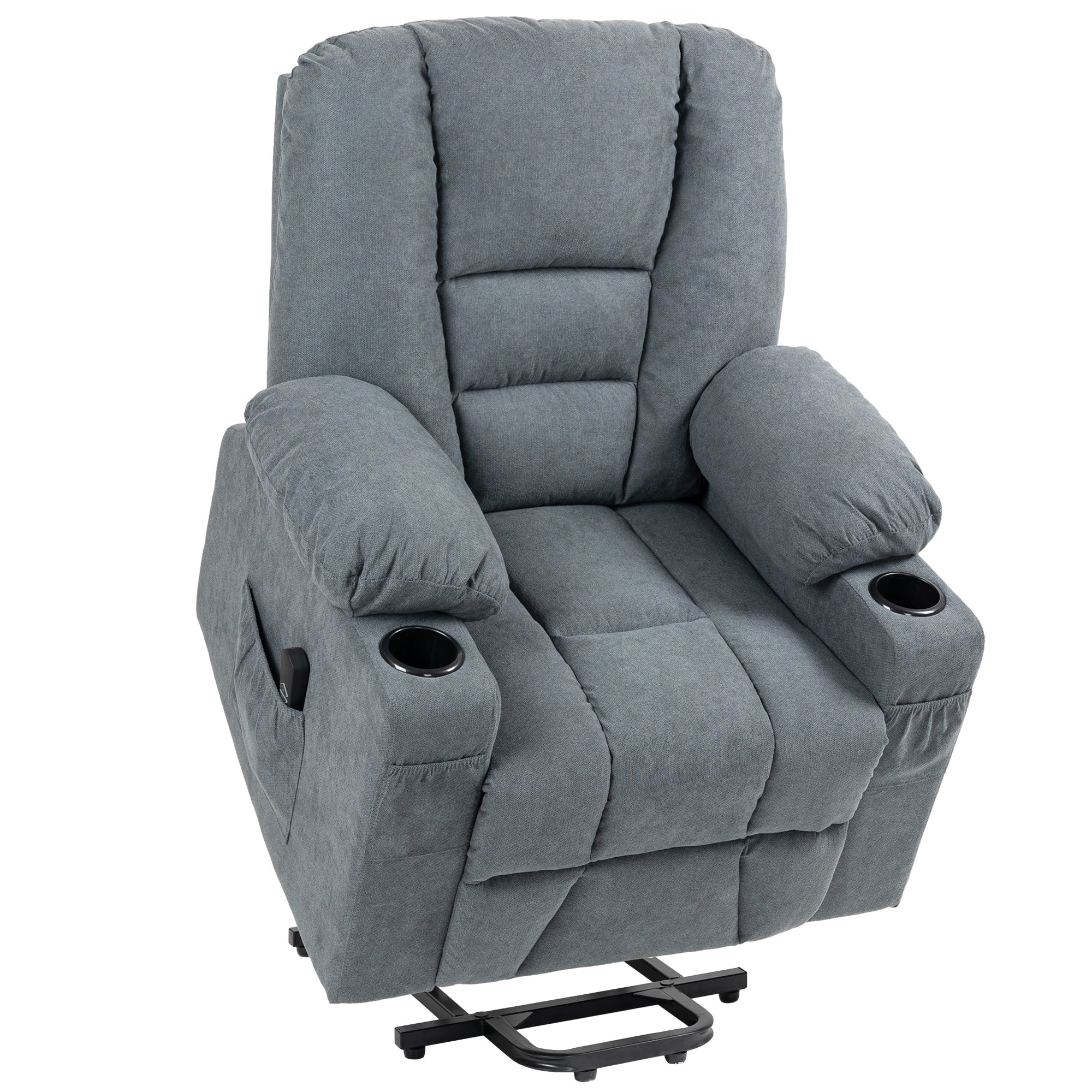 HOMCOM Oversized Riser and Recliner Chairs for the Elderly, Fabric Upholstered Lift Chair for Living Room with Remote Control, Side Pockets, Cup Holder, Grey