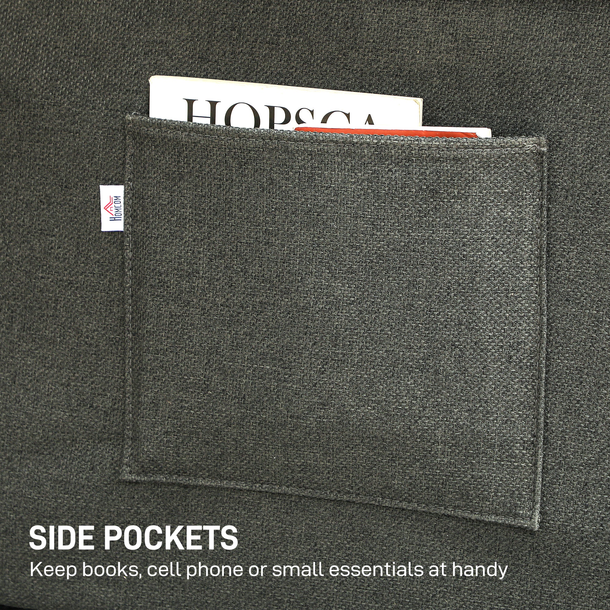 HOMCOM Pull Out Sofa Bed, Fabric 2 Seater Click Clack Sofa Bed Settee with 2 Pocket Springs, Convertible Sofa Couch with Pillows and Side Pockets for Living Room, Home Office, Charcoal Grey