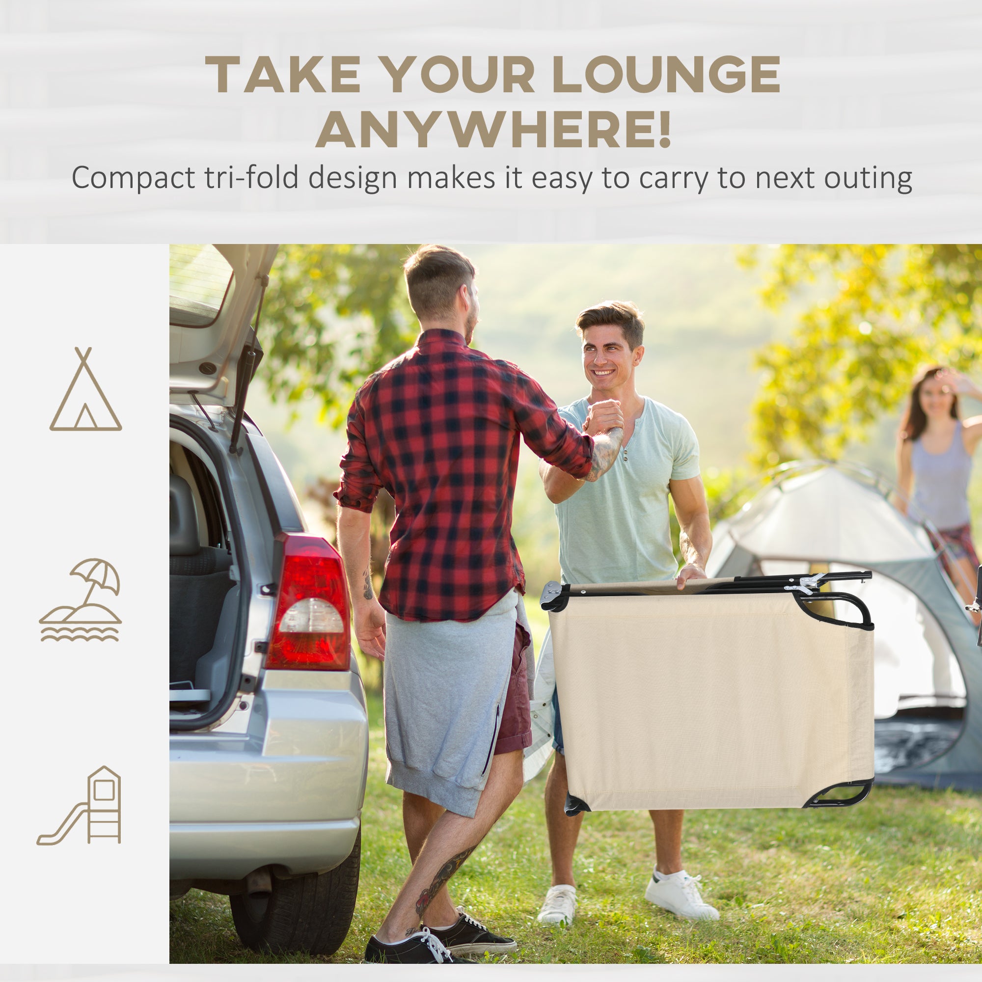 Outsunny Outdoor Folding Sun Lounger Set of 2 with Face Hole, 4 Level Adjustable Backrest Reclining Garden Lounger, Garden Recliner Sunbed with 600 D Oxford Cloth Seat and Pillow for Beach, Sand