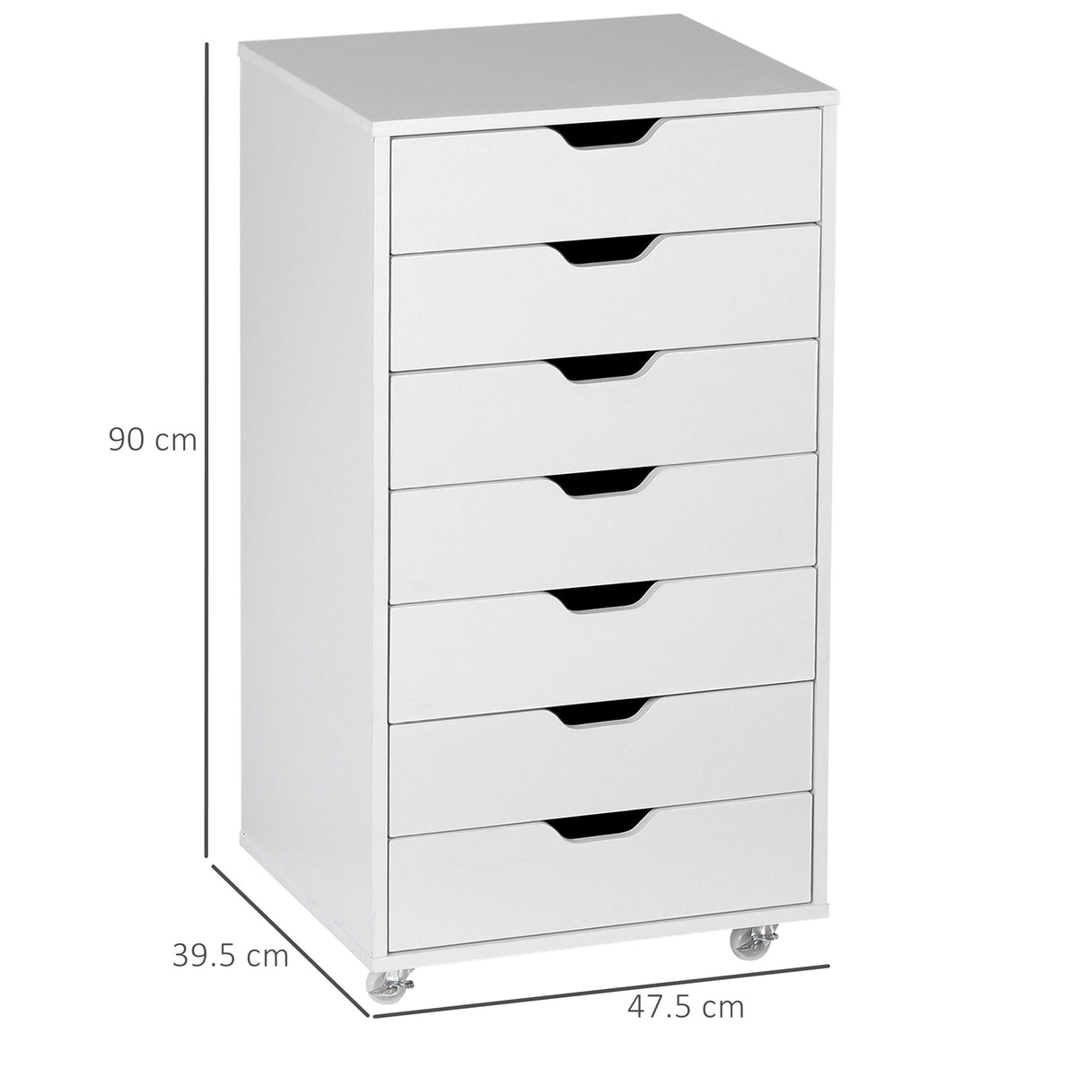 Vinsetto Seven-Drawer Filing Cabinet, with Wheels - White