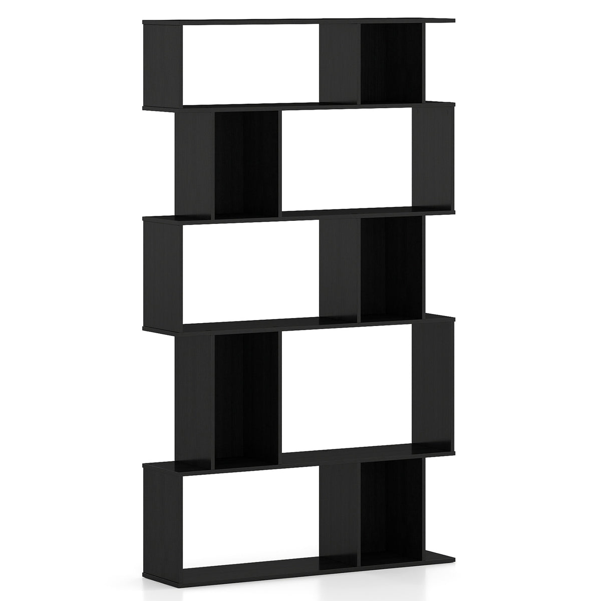 Geometric Bookshelf 5-Tier Bookcase with Open Shelves and Closed-back Cubes-Black