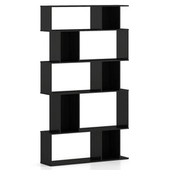 Geometric Bookshelf 5-Tier Bookcase with Open Shelves and Closed-back Cubes-Black
