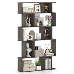 Geometric Bookshelf 5-Tier Bookcase with Open Shelves and Closed-back Cubes-Oak
