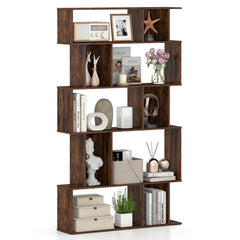 Geometric Bookshelf 5-Tier Bookcase with Open Shelves and Closed-back Cubes-Rustic Brown