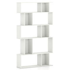 Geometric Bookshelf 5-Tier Bookcase with Open Shelves and Closed-back Cubes-White