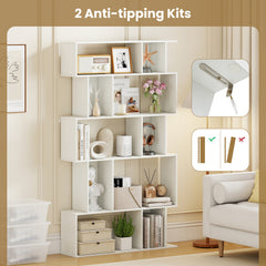 Geometric Bookshelf 5-Tier Bookcase with Open Shelves and Closed-back Cubes-White