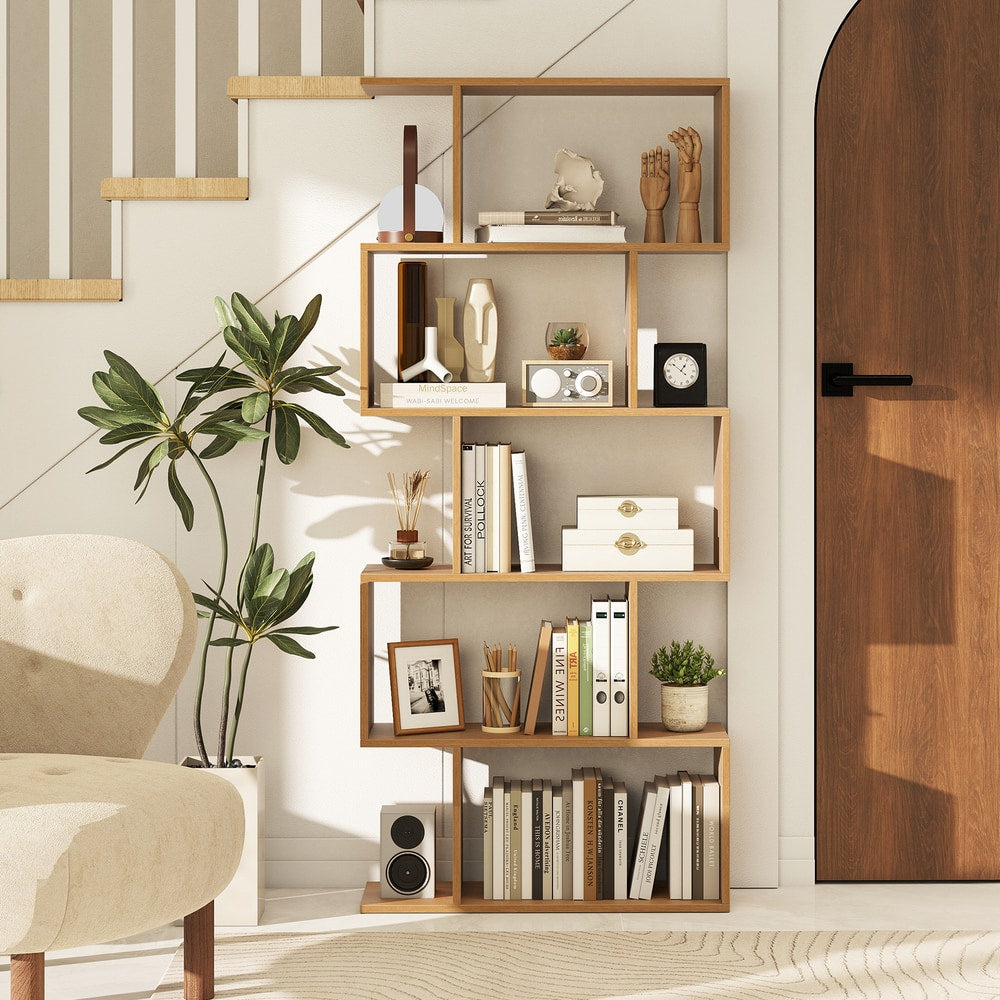 Geometric S-Shaped Bookcase in Natural
