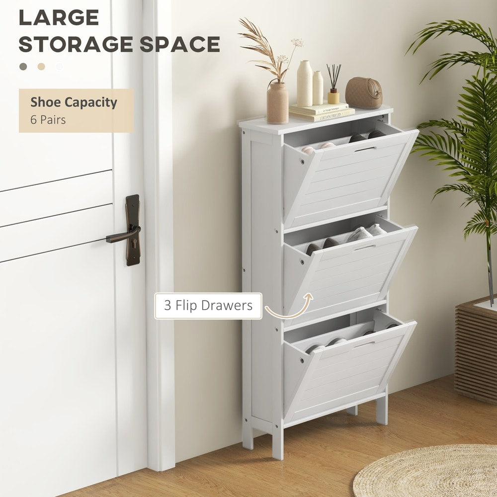 HOMCOM Narrow Shoe Cabinet with 3 Flip Drawers - White - product image 4