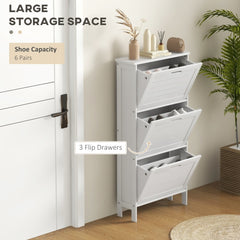 HOMCOM Narrow Shoe Cabinet with 3 Flip Drawers - White - product image 4