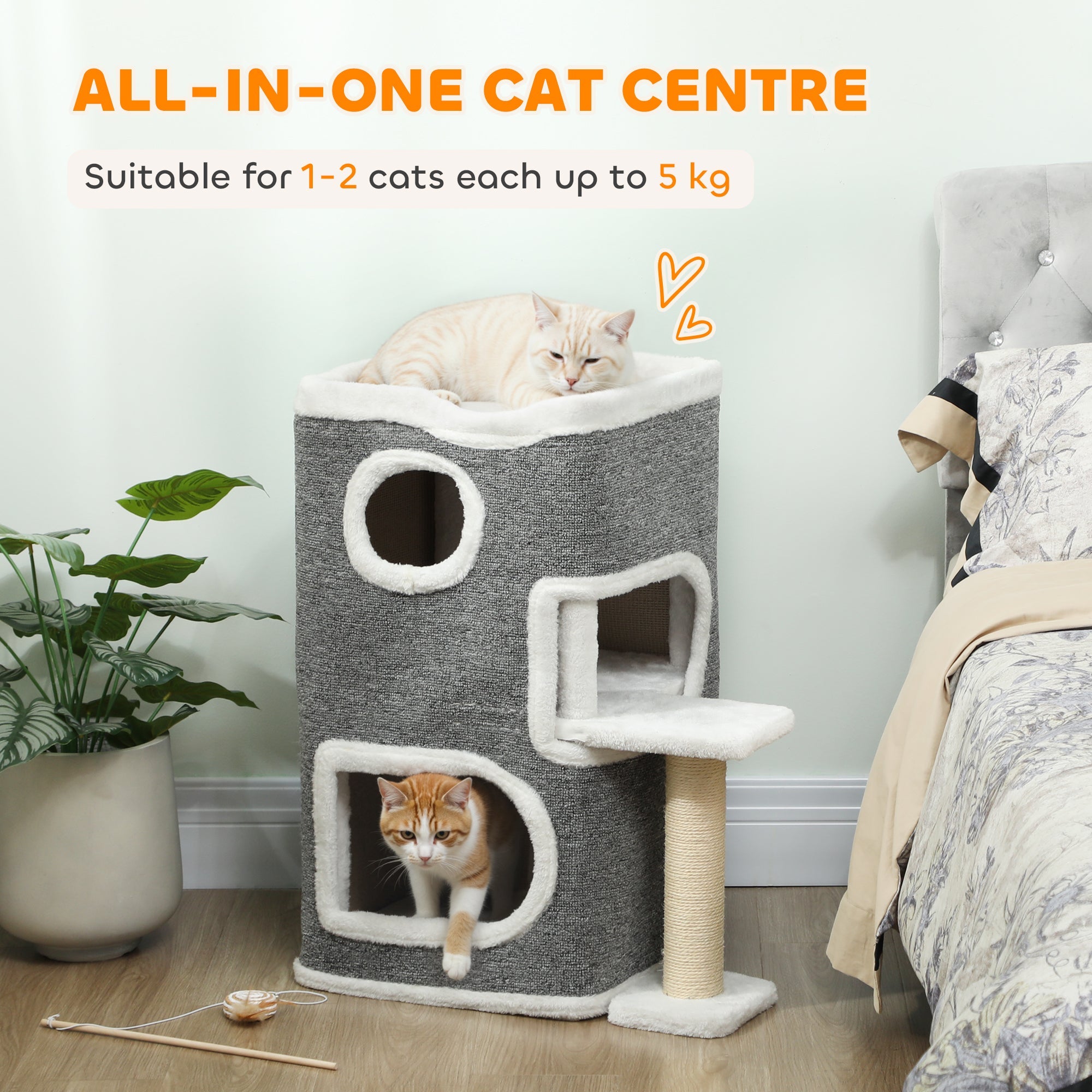 PawHut 75 cm Cat Tree, Cat Tower Condo for Indoor Cats with Scratching Post, Jumping Platform, Grey