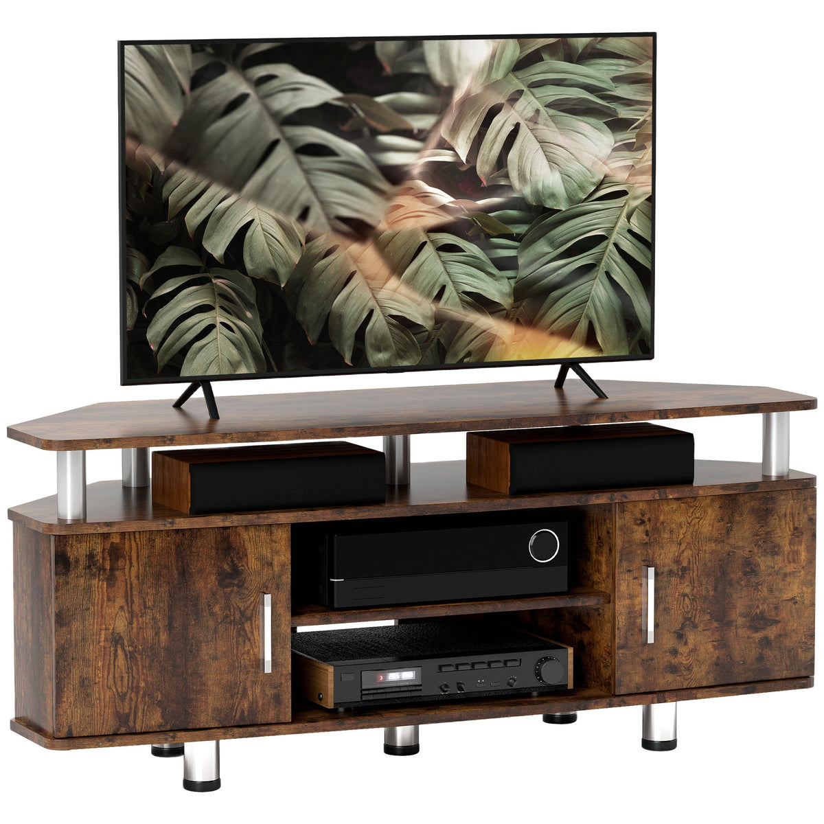 HOMCOM TV Unit Cabinet for TVs up to 55 Inches with Storage Shelves and Cupboard, Entertainment Centre for Living Room
