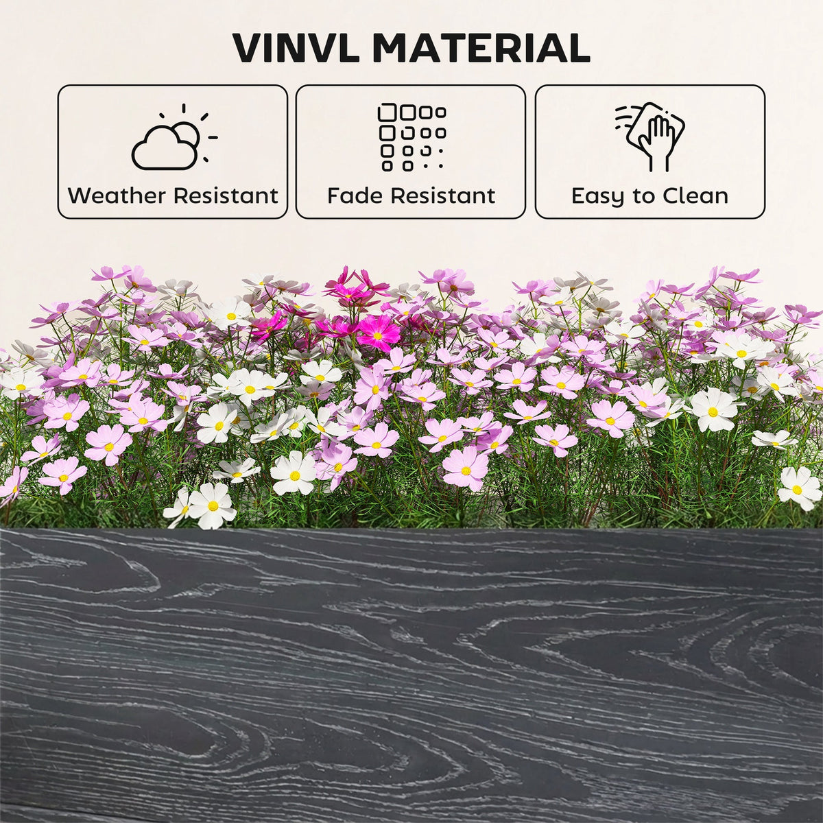 Outsunny Vinyl Raised Garden Bed Kit, 3 x 3 x 1ft Modular Elevated Garden Box with Slotting Legs and Open Bottom, Dark Grey