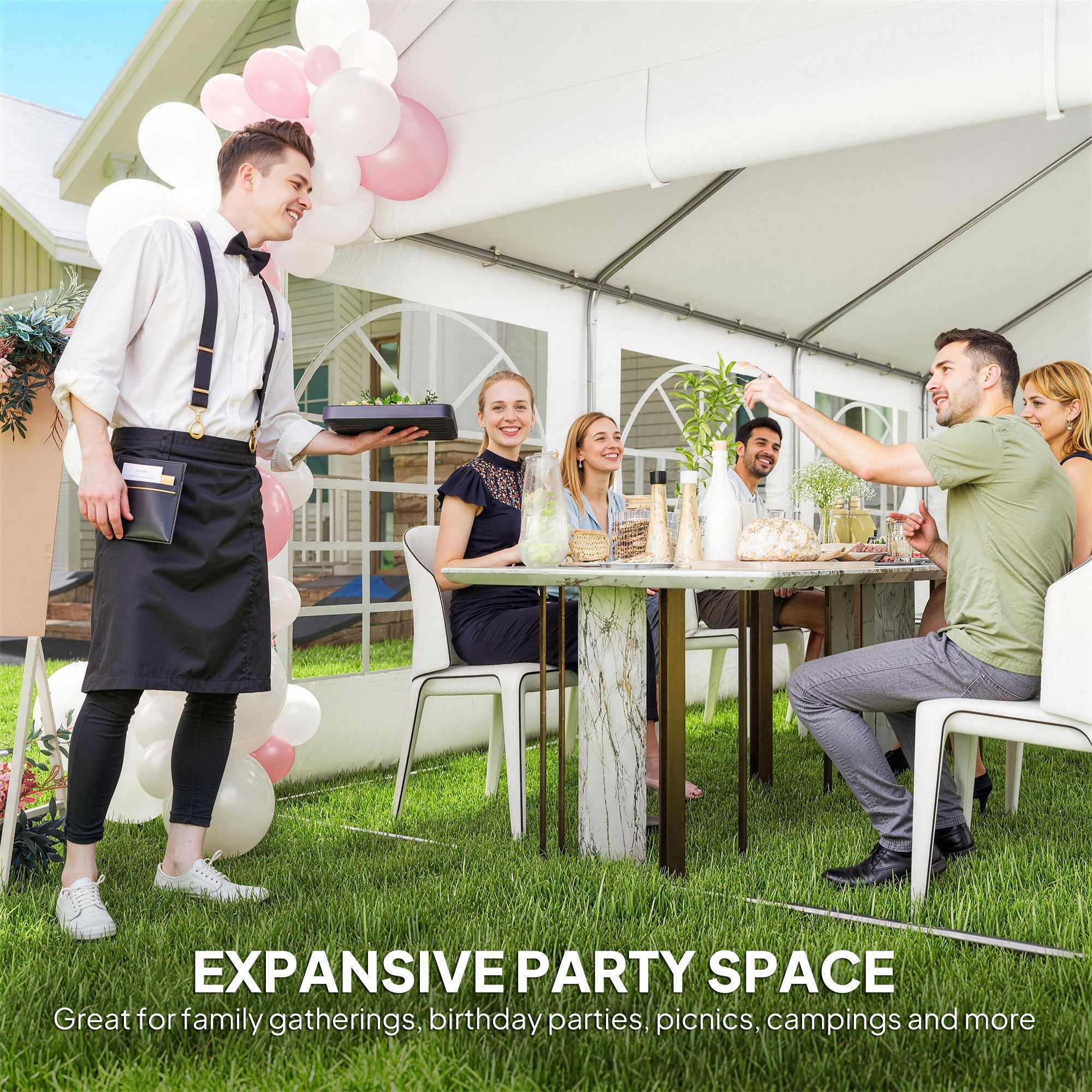 Outsunny 6 x 4 m Party Tent, Heavy Duty Gazebo Canopy with Windows, Outdoor Party Wedding Tent with 4 Removable Sidewalls