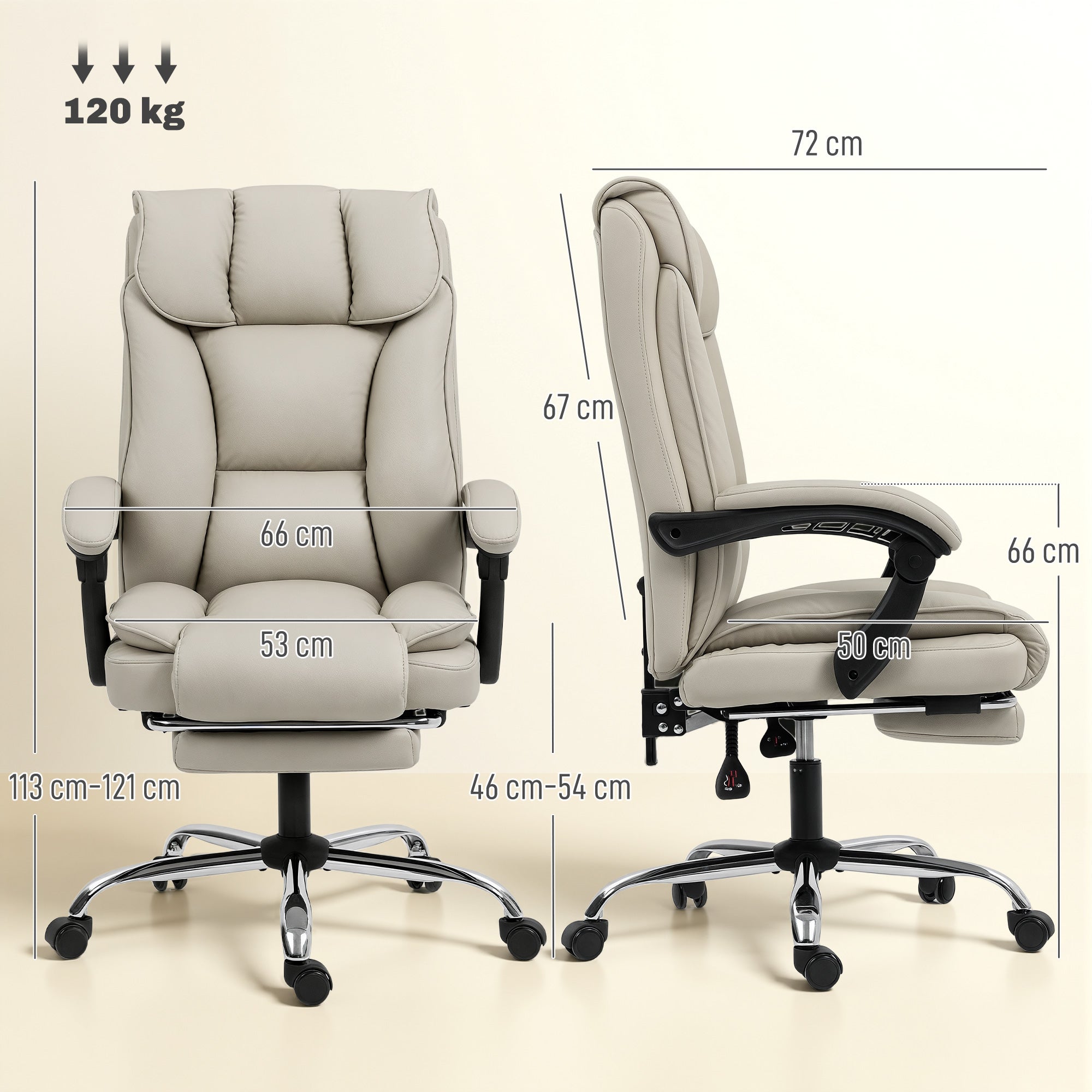 HOMCOM Pet-Friendly Faux Leather Computer Desk Chair, Executive Office Chair with Footrest and Double-Layer Padding, Khaki