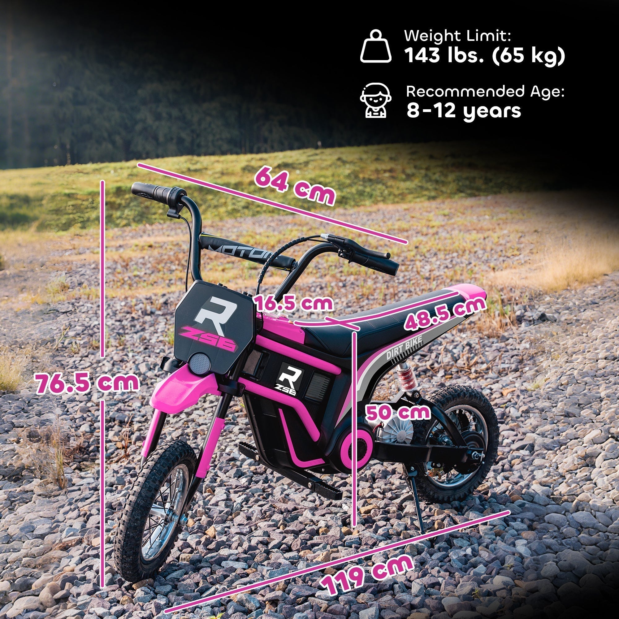 HOMCOM 24V Electric Motorbike with Twist Grip Throttle, Music, Horn, 12" Pneumatic Tyres, 16km/h Max Speed - Pink