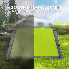 Outsunny Inflatable Camping Tent w/ Hand Pump, Easy Setup 1/2 Person Blow Up Tent Waterproof 190T Taffeta w/ Mesh Windows, Doors and Carry Bag, Green