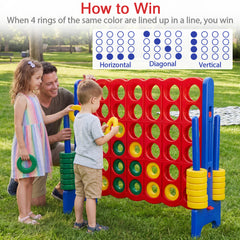 Giant 4-in-a-Row Game Set Jumbo 4-to-Score Game with 42 Rings and Quick-Release Slider-Red