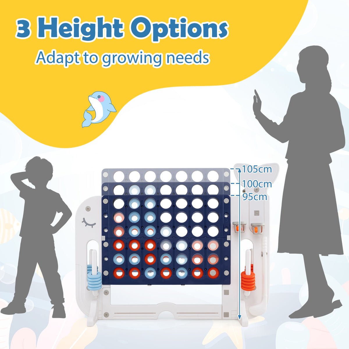 Giant 4-to-Score Game Set Jumbo Connect Four Game with Ring-toss-Navy