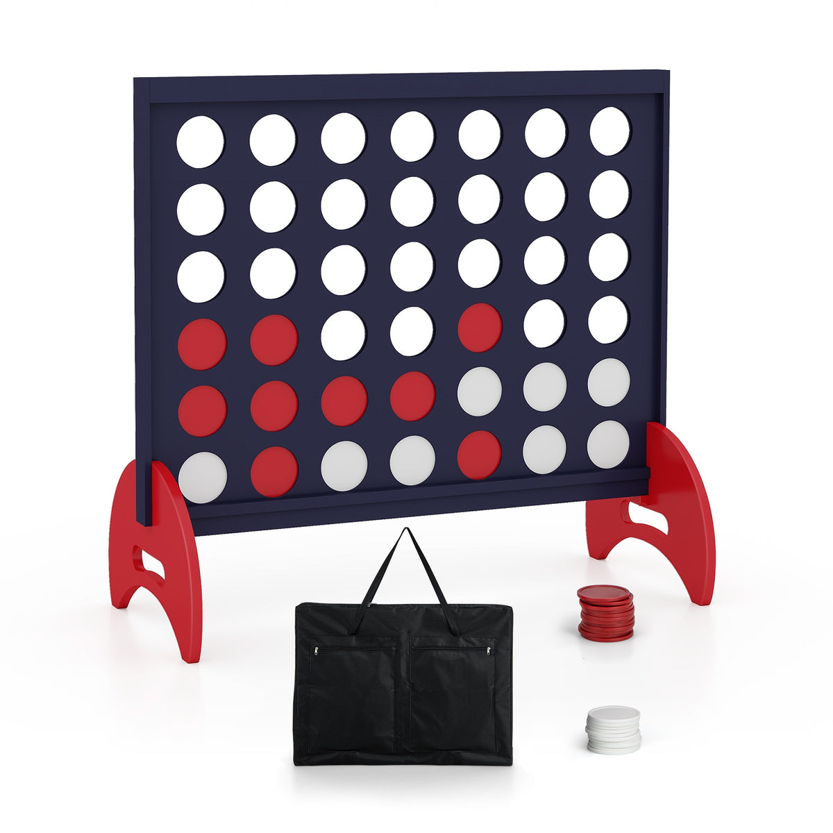 Giant 4-to-Score Game Set with Carrying Bag and 42 Pieces Jumbo Rings-Blue