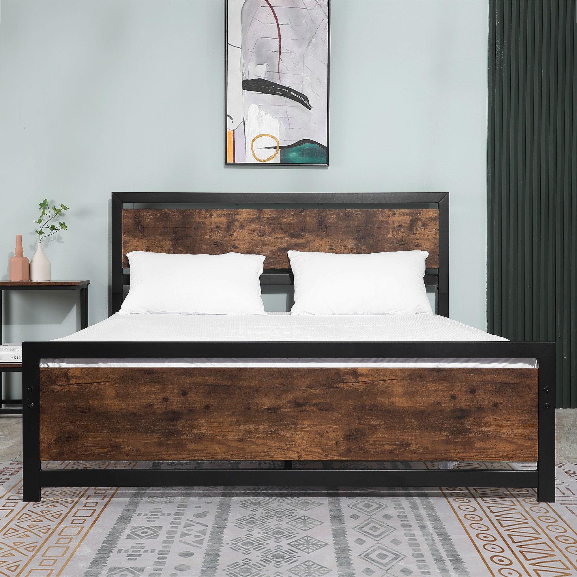 HOMCOM King Size Metal Bed Frame with Headboard & Footboard, Strong Slat Support Full Bed Frame w/ Underbed Storage Space, Bedroom Furniture For Adults