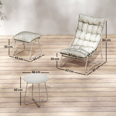 Outsunny Bistro Set for Garden, 3 Piece Outdoor Table and Chair with Footstool and Removable Cushions, Comfy Balcony Furniture