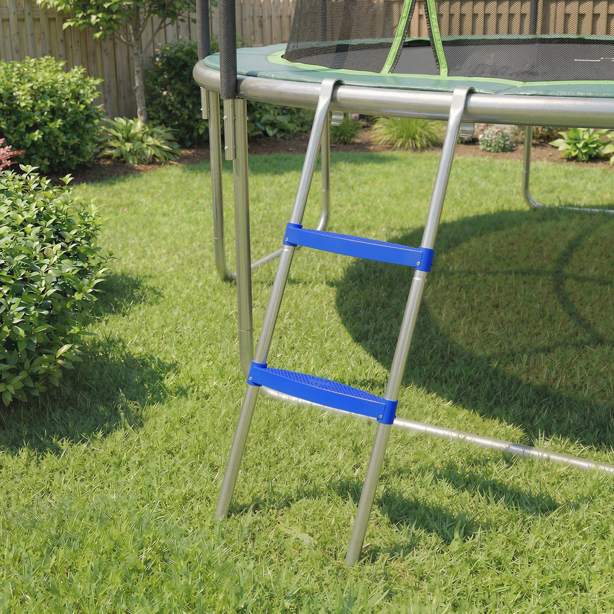 SPORTNOW Trampoline Ladder, 2-Steps with Horizontal Wide Steps, Universal Hook, Galvanised Steel Frame, 150kg Load Capacity
