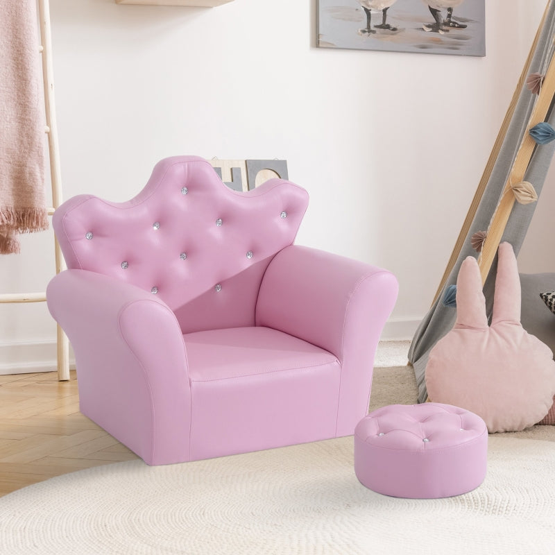 Children Kids Sofa Set Armchair Chair Seat with Free Footstool PU Leather Pink