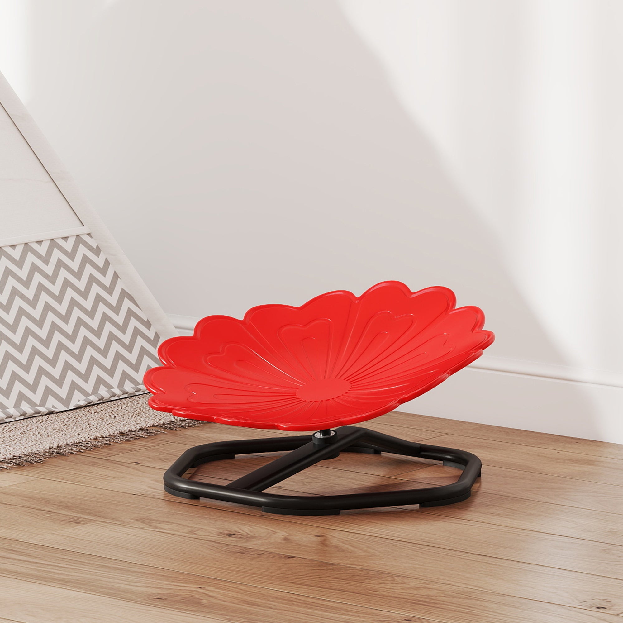 AIYAPLAY Flower-Shaped Sensory Spinning Chair with Non-Slip Base for Balance/Coordination, Red
