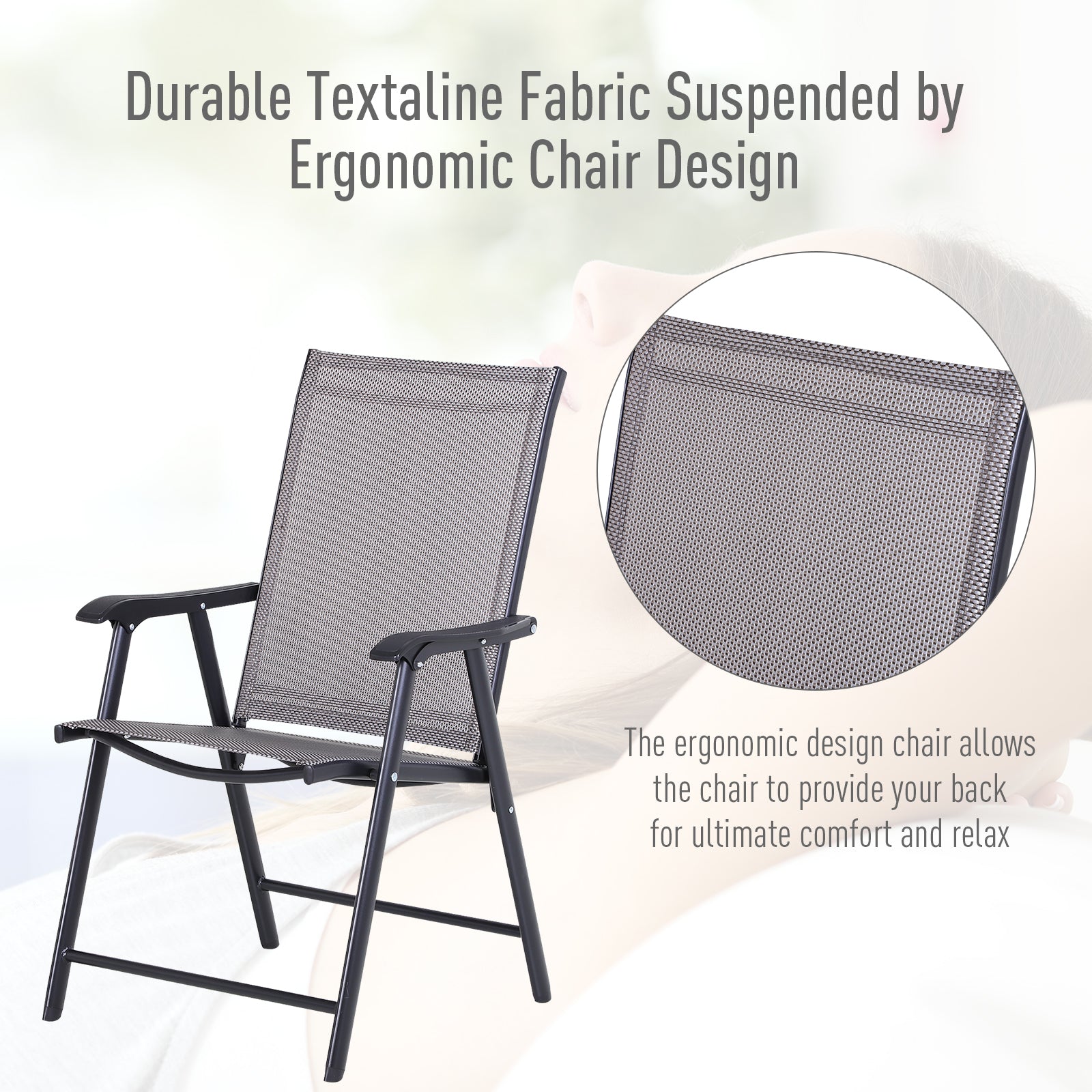 Outsunny Set of Six Folding Garden Chairs - Grey