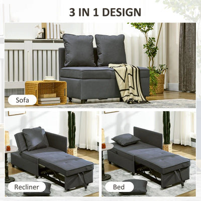Convertible Single Sofa Bed with Thick Padded Seat, 3-in-1 Multi-Functional Sleeper Chair Bed with Magazine Pocket, for Living Room, Grey