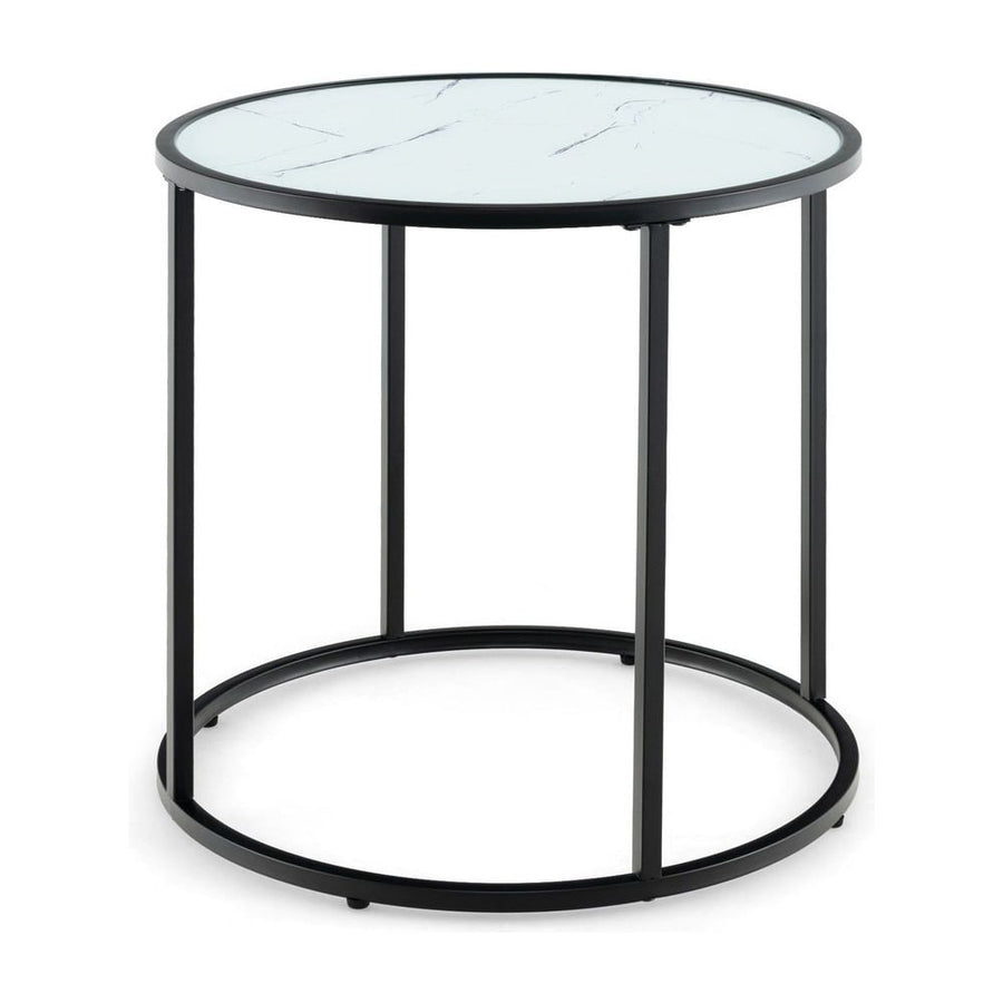 50CM Round Side Table with Metal Frame and Faux Marble Glass Top-White