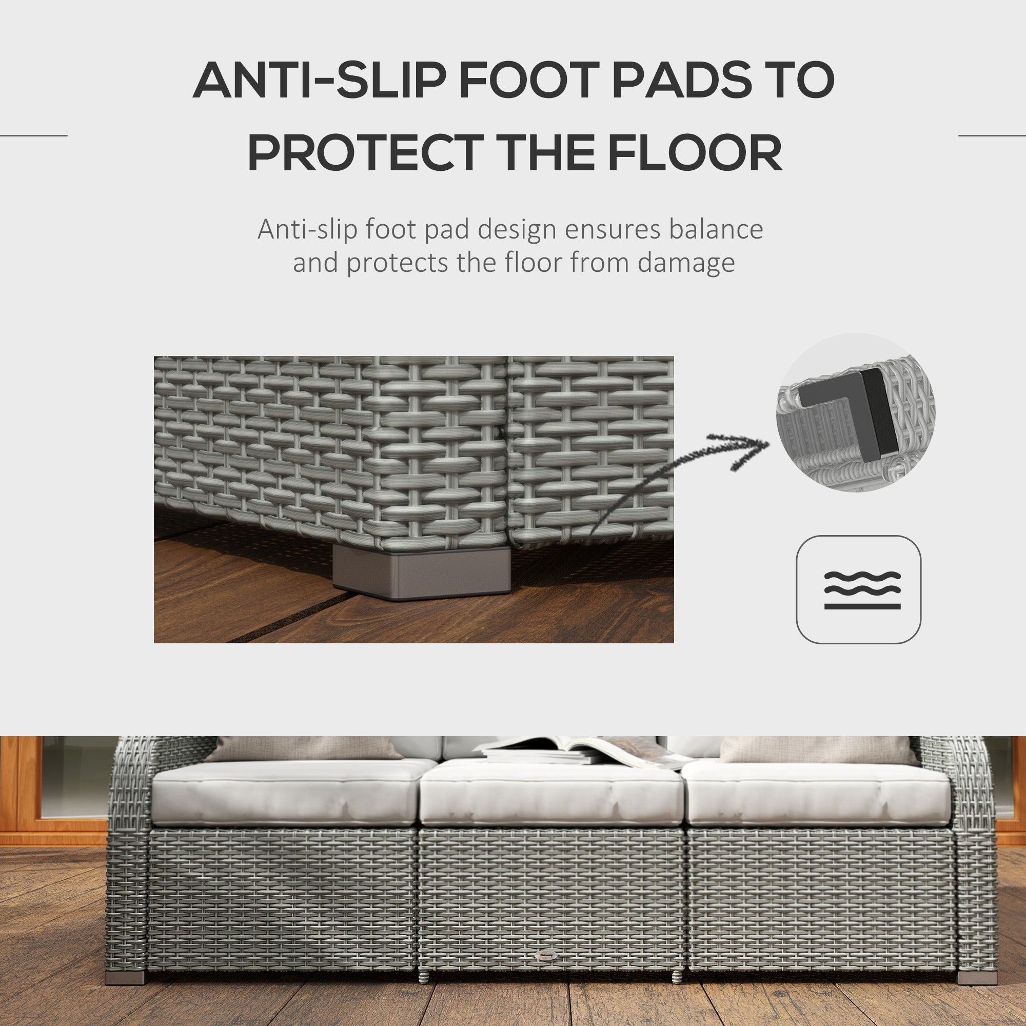 Outsunny Six-piece Outdoor Rattan Dining Set, Outdoor Sofa Set with Reclining Armchairs and Mental Frame, Grey