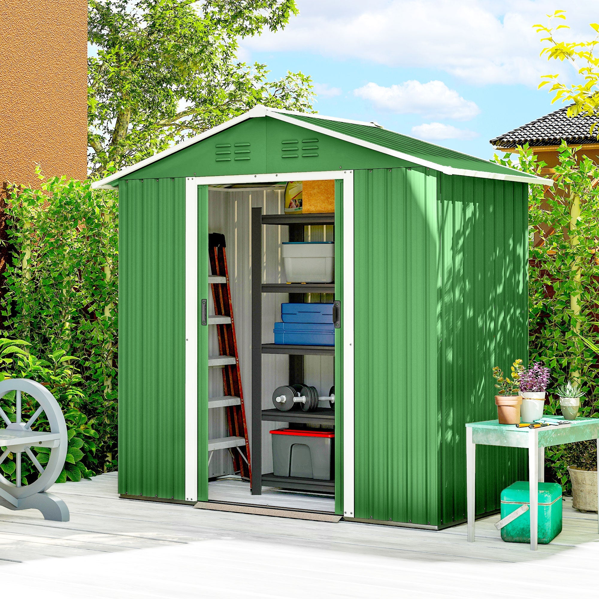 Outsunny 6.5 x 3.5ft Metal Garden Storage Shed - Green