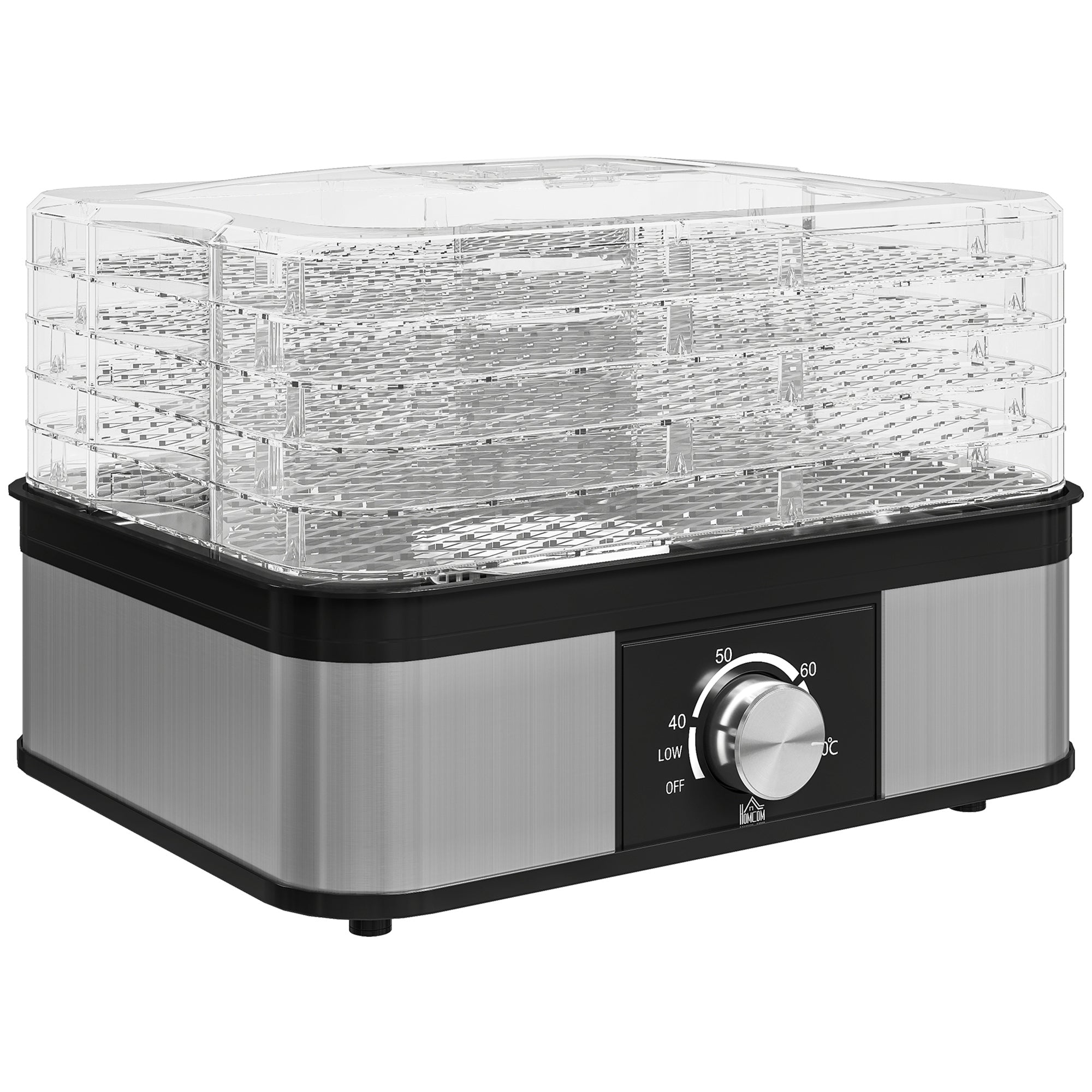 HOMCOM 5 Tier Food Dehydrator, 245W Stainless Steel Food Dryer Machine with Adjustable Temperature for Drying Fruit, Meat, Vegetable, Jerky and Pet Treat, Black