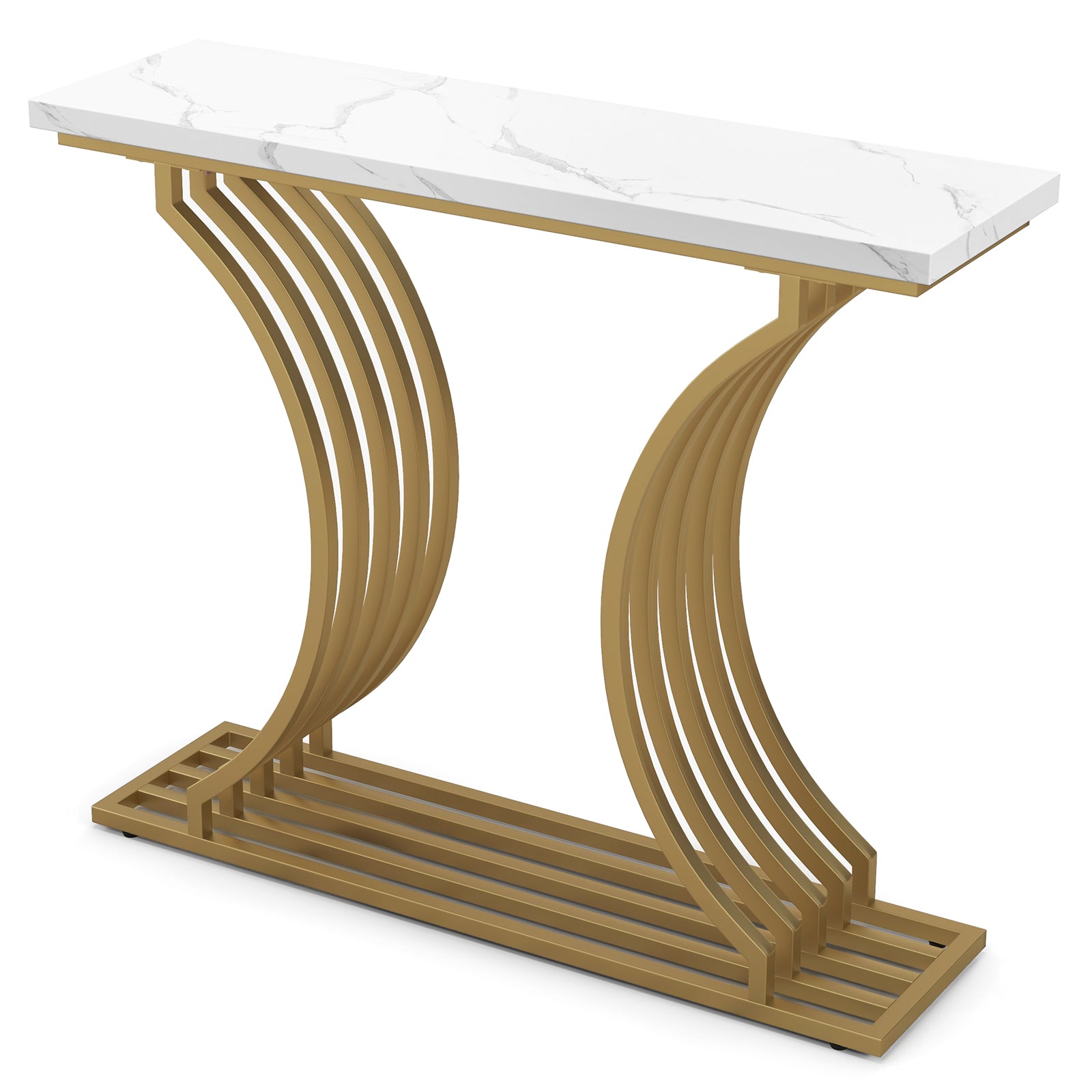 Gold Entryway Table with White Faux Marble Tabletop-White