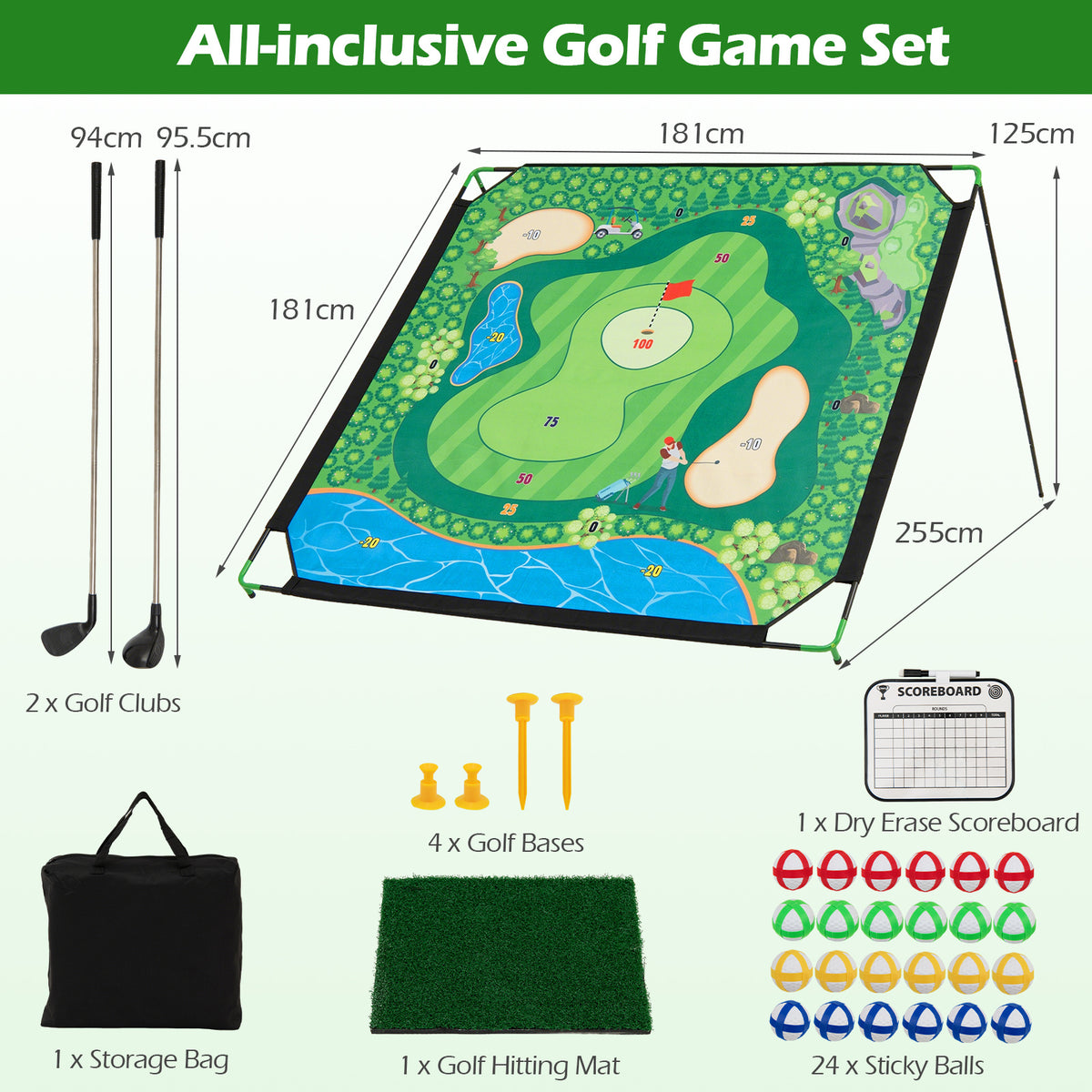 Golf Chipping Game Set 71" x 71" Large Chipping Mat for Indoor and Outdoor Practice