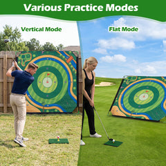 Golf Chipping Game Set 71" x 71" Large Chipping Mat with 2 Adjustable Clubs