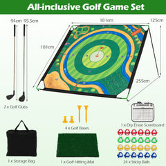 Golf Chipping Game Set 71" x 71" Large Chipping Mat with 2 Adjustable Clubs