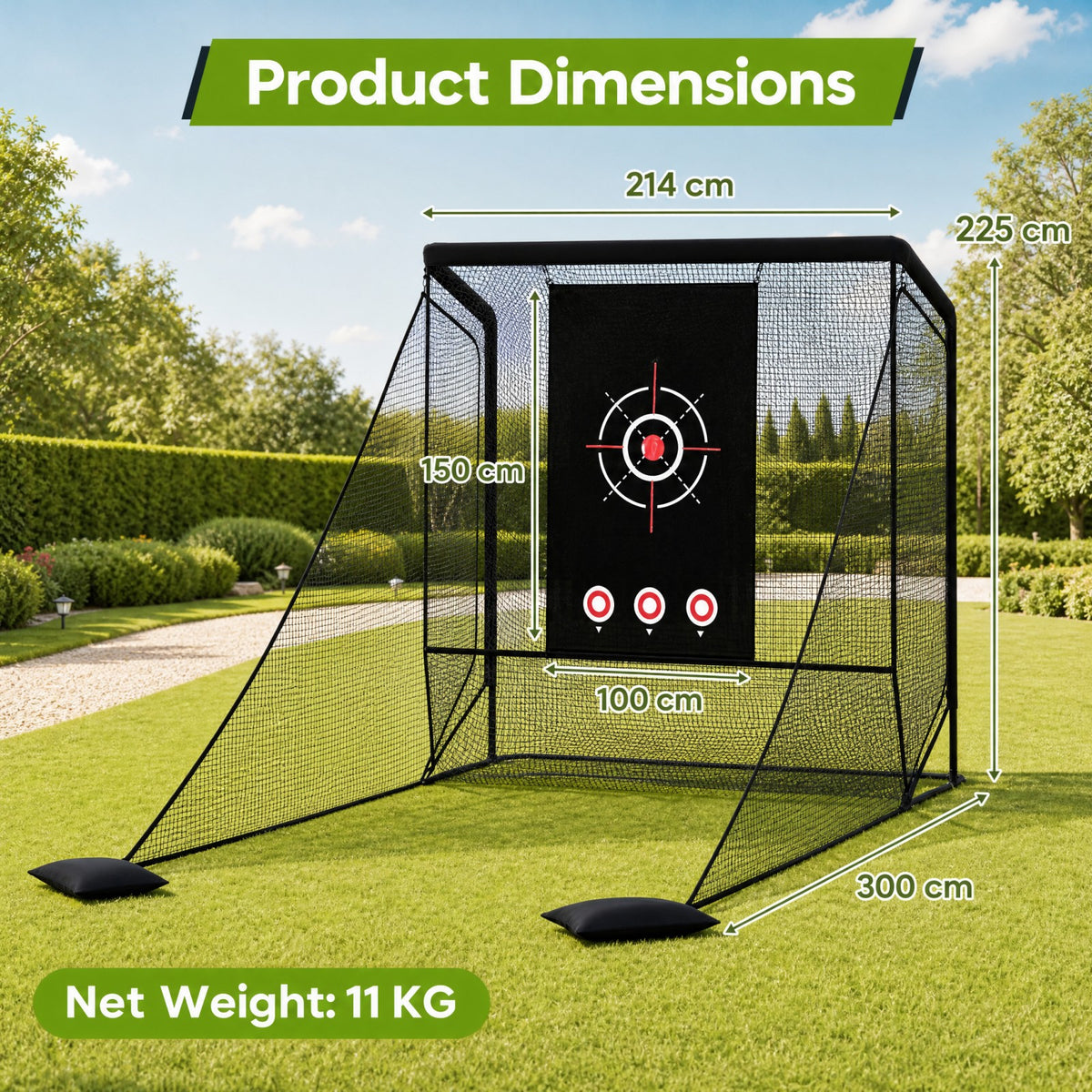 Golf Practice Net with Dual Side Barriers and Sand Bags for Backyard