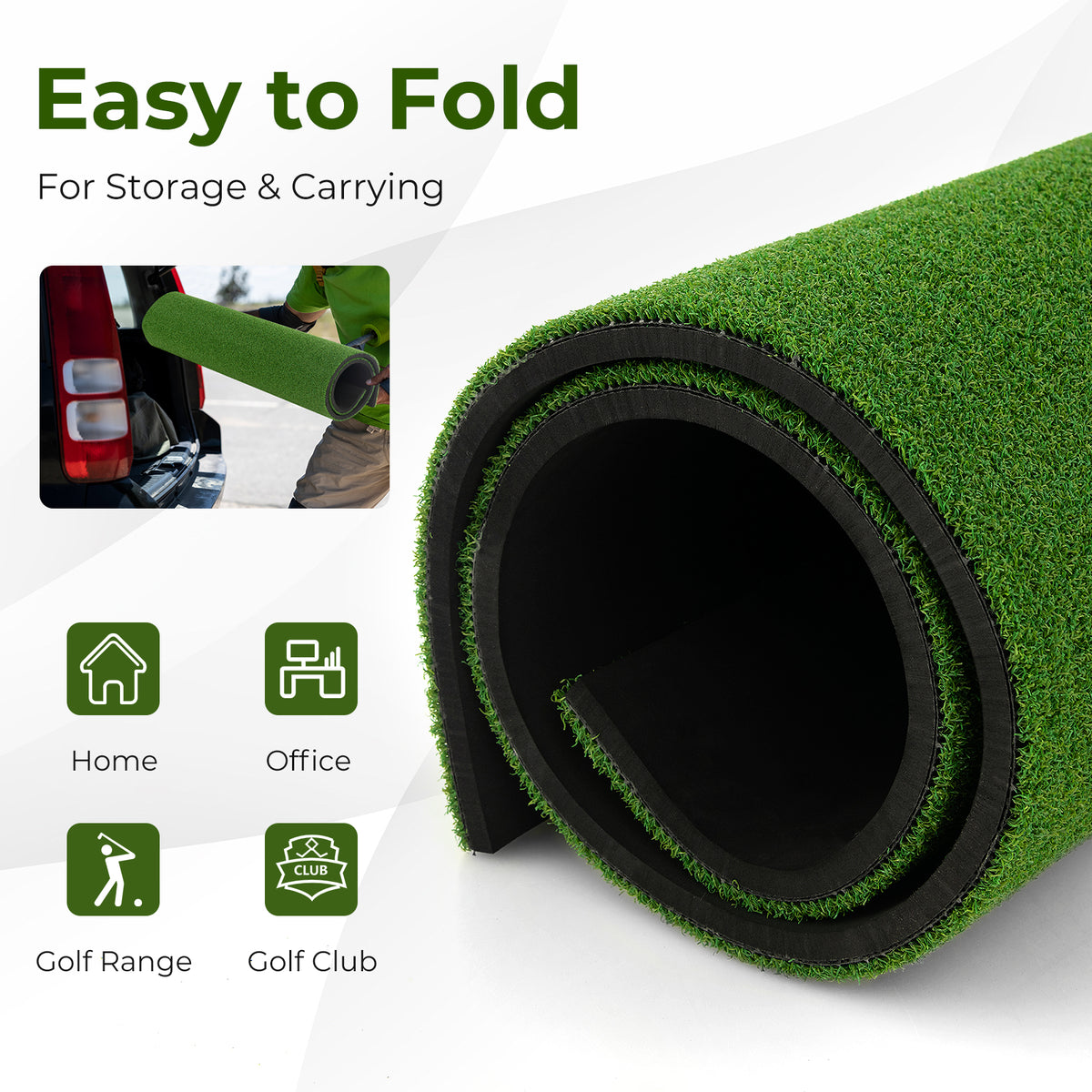 25 mm Golf Hitting Mat with 2 Rubber Tees and 2 Alignment Sticks-L