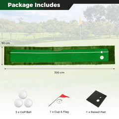 300 CM Golf Practice Mat with Artificial Grass Turf and 3 Golf Balls