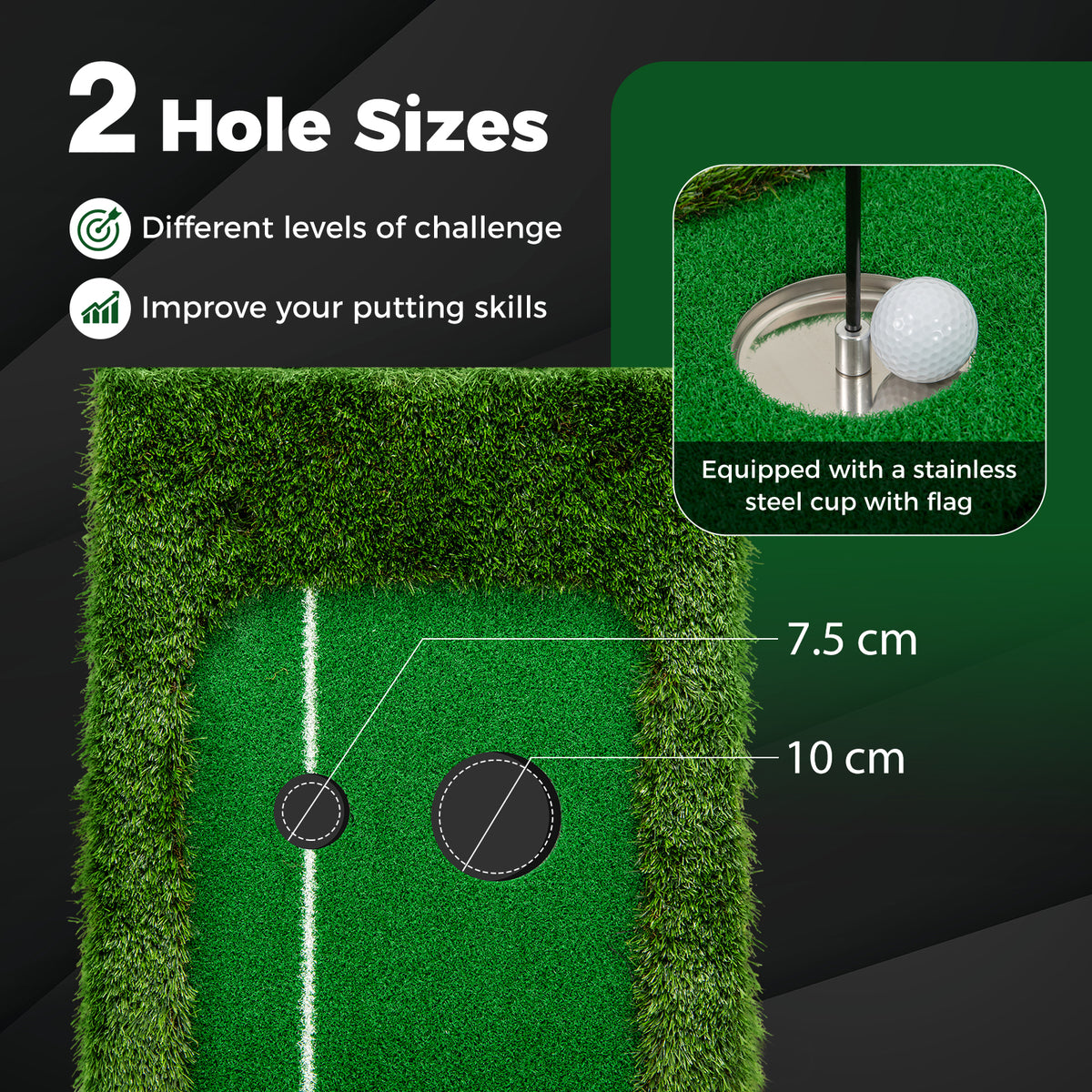 300 CM Golf Practice Mat with Artificial Grass Turf and 3 Golf Balls