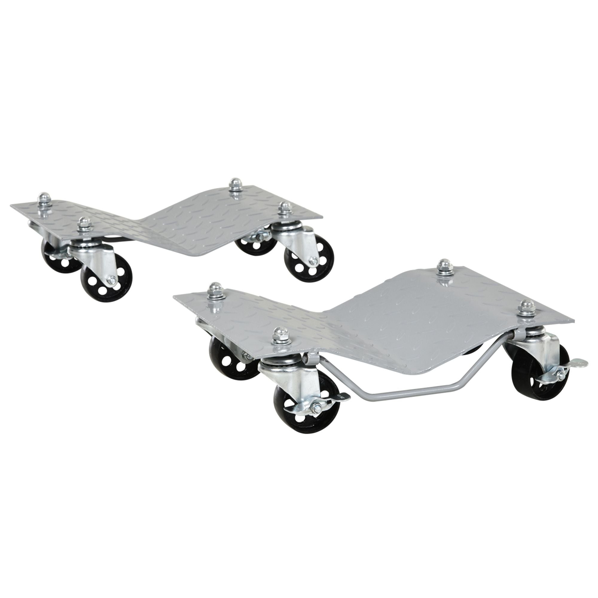 DURHAND Two-Piece Car Wheel Dolly with Swivel Casters, Non-Slip Metal Plates, 680kg Capacity, Grey