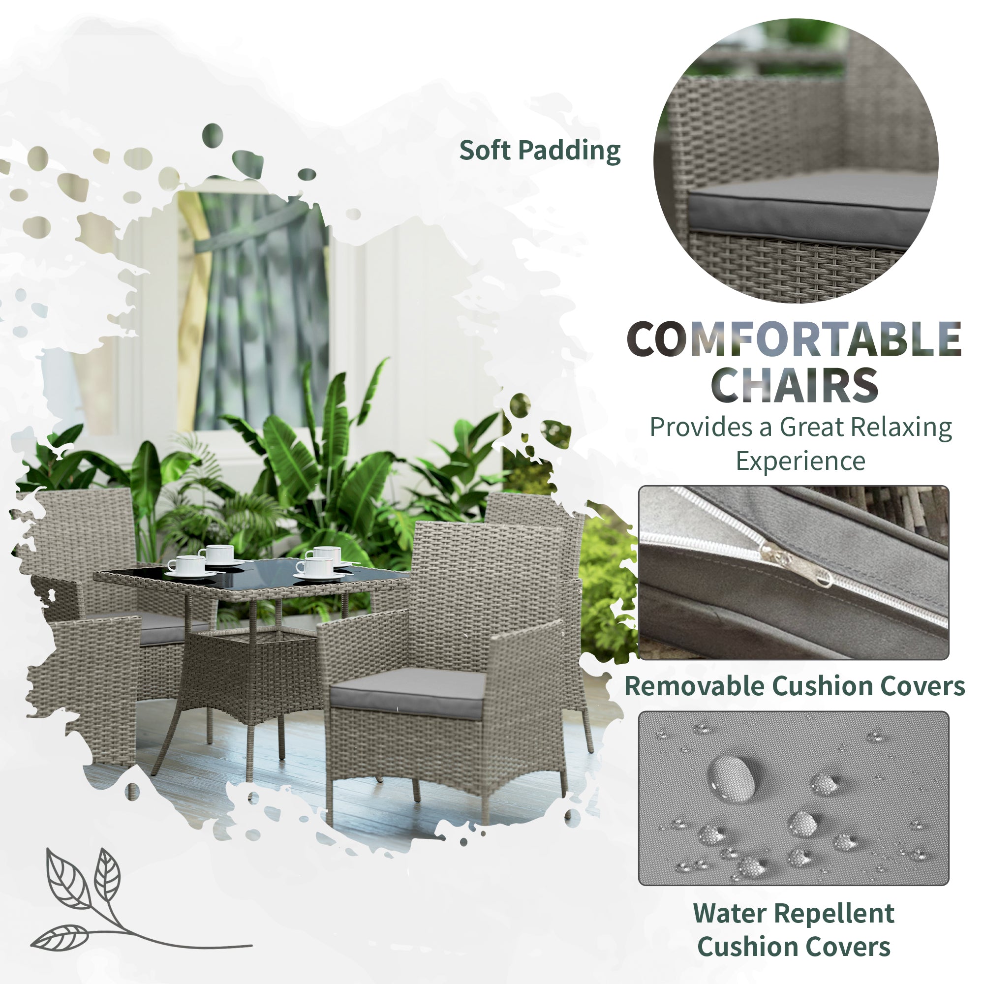 Outsunny Five-Pieces Rattan Dining Set - Light Grey