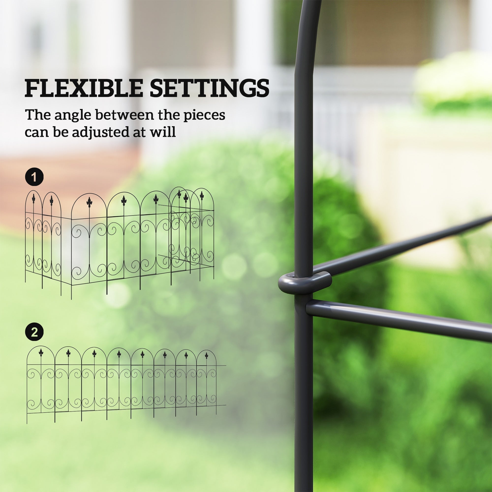 Outsunny Decorative Garden Fencing, 8PCs 44in x 12.5ft Outdoor Picket Fence Panels, Rustproof Metal Wire Landscape Flower Bed Border Edging, Black