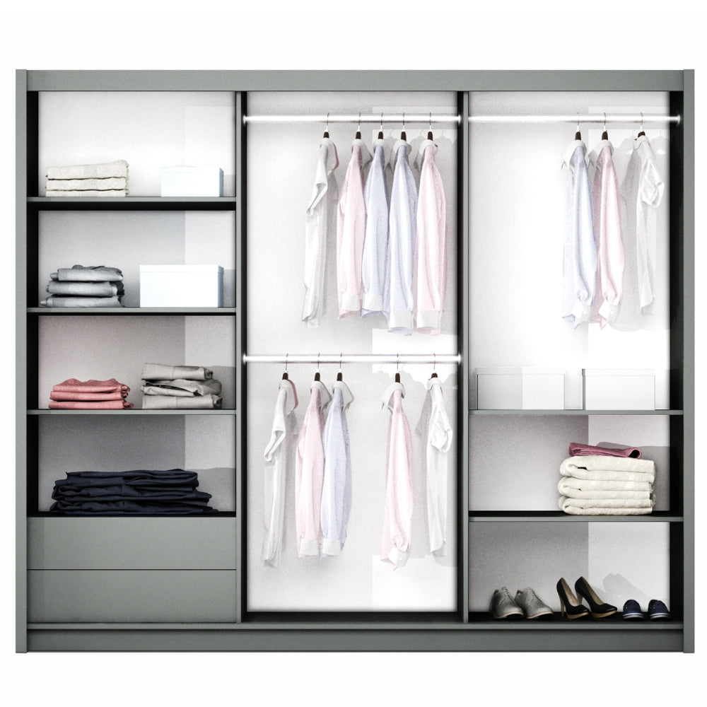 Graphite Mirrored Sliding Door Wardrobe 250cm – FINLEY