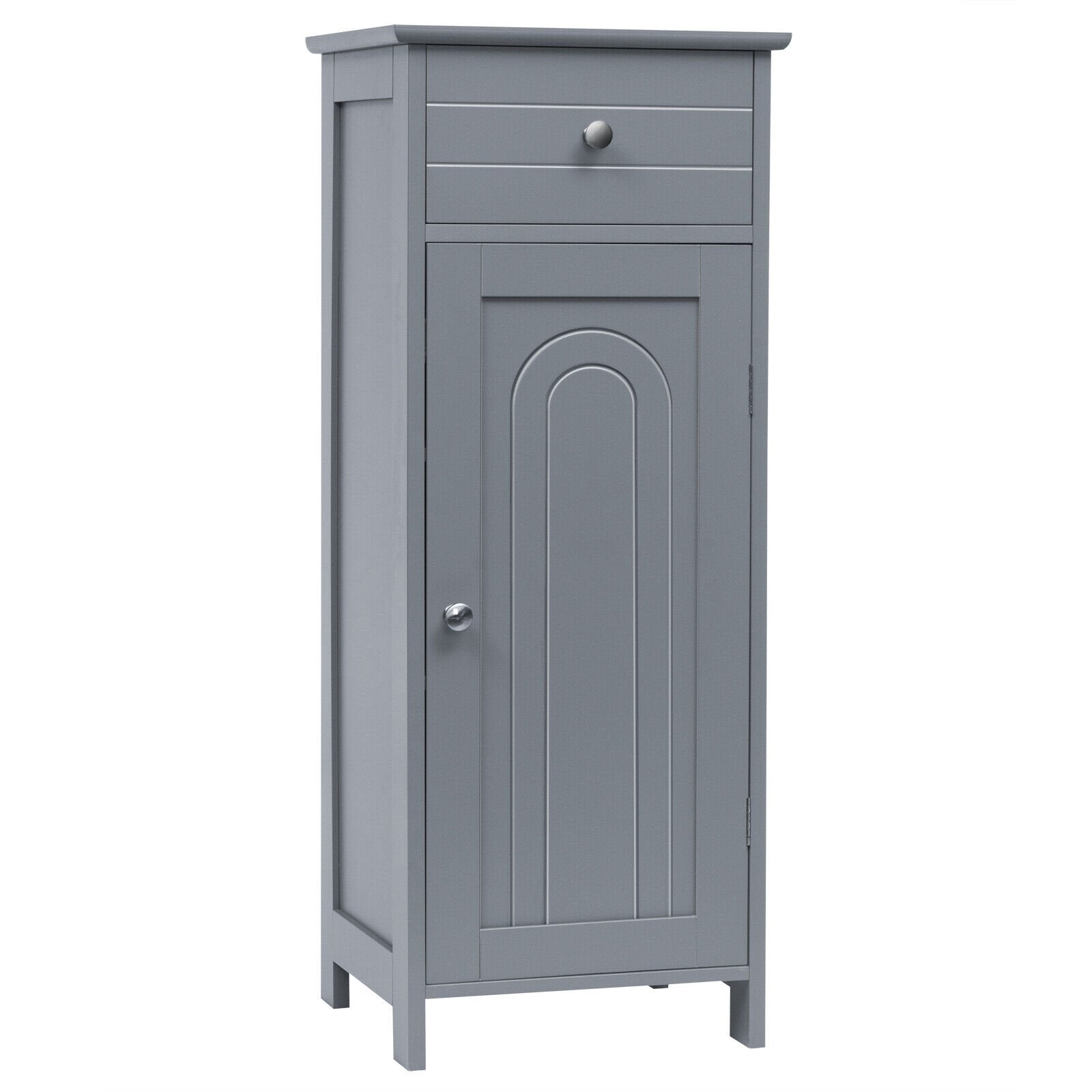 1-Door Freestanding Bathroom Storage Cabinet with Drawer and Adjustable Shelves-Grey